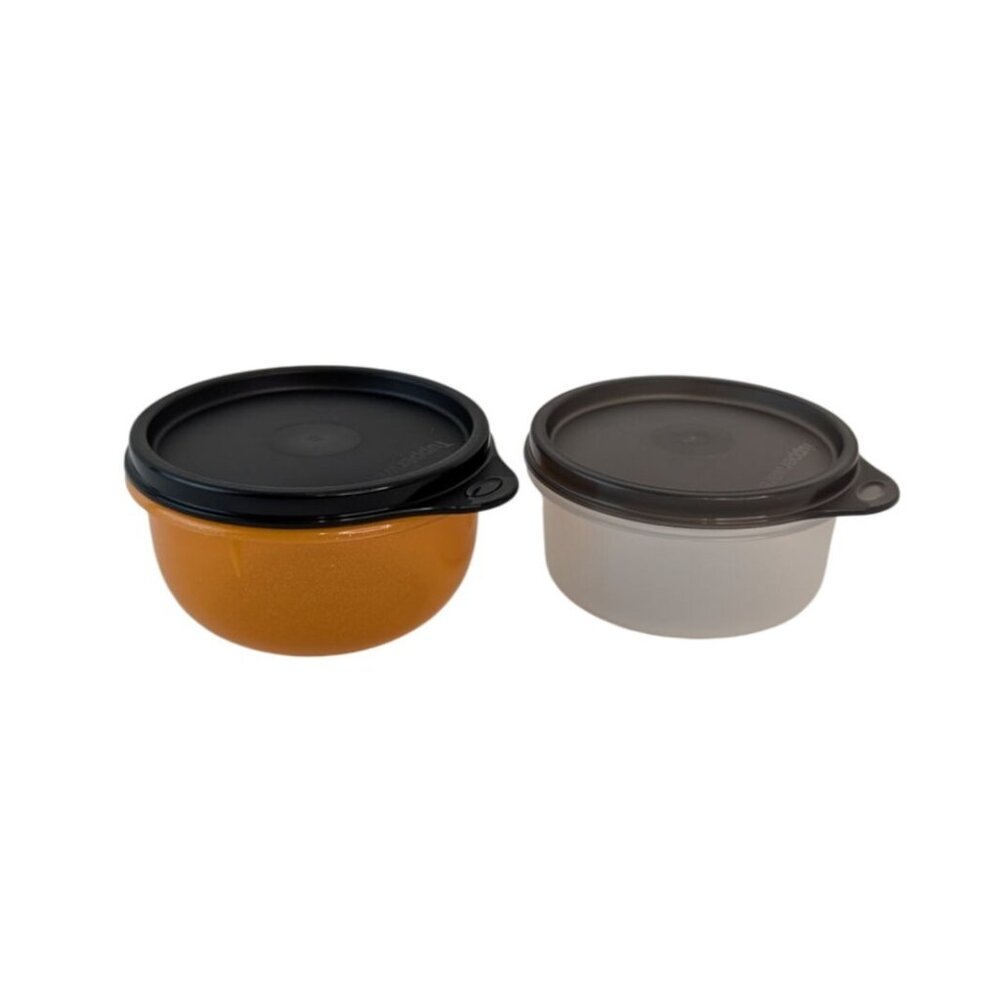 Tupperware Ideal Lit'l Bowls Orange & White w/Seals Lids Snack Cups